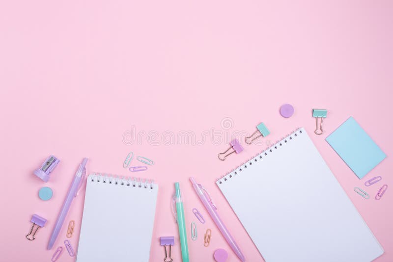 School Background with Notebook and Pastel Colorful Study ...