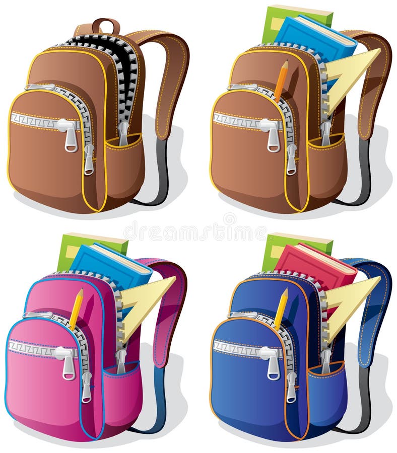 Front view blue backpack with zippered Royalty Free Vector