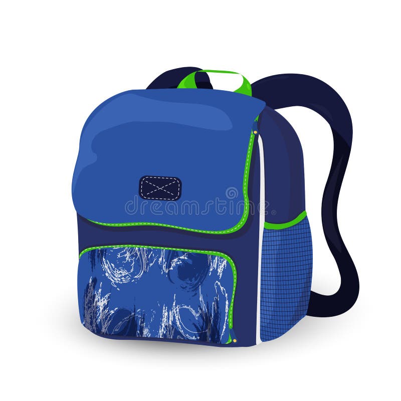 School Backpack, Blue Book Bag Isolated on a White Background. Blue