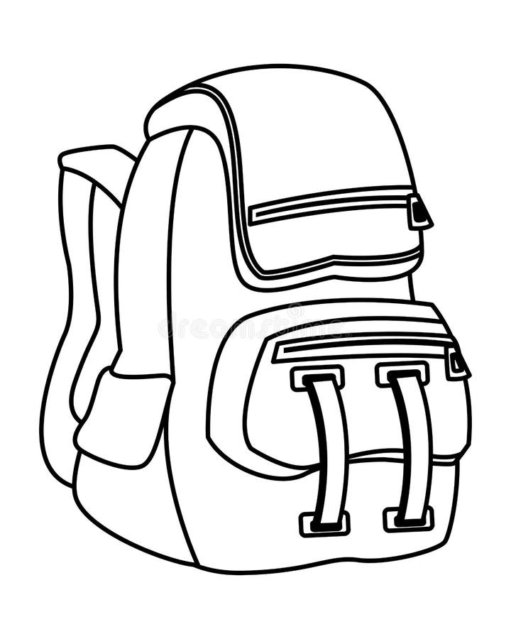 Backpack School Utensil Isolated Cartoon In Black And White Stock ...