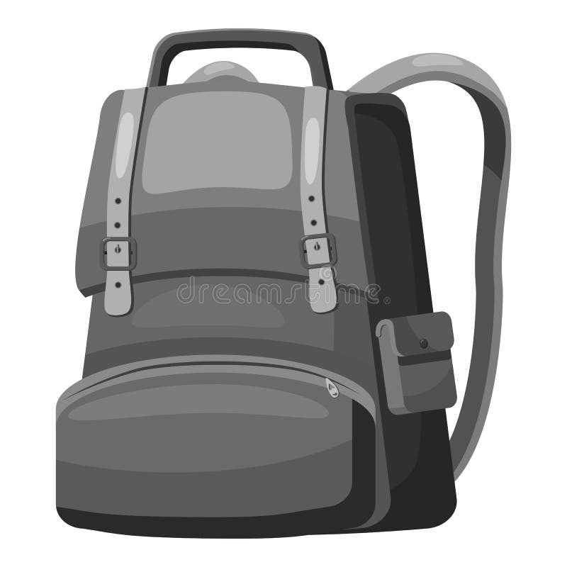 School Backpack Icon, Gray Monochrome Style Stock Illustration