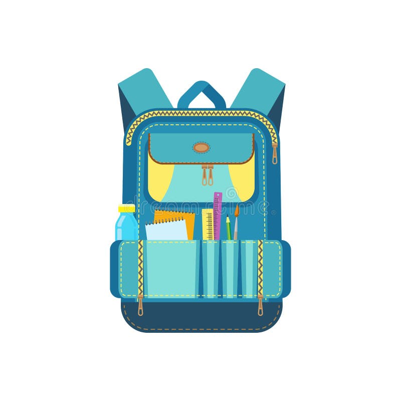 School Rucksack with Stationery and Study Supplies Stock Vector ...