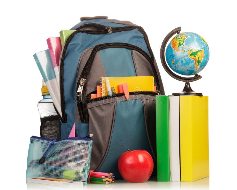 School Backpack with supplies royalty free stock images