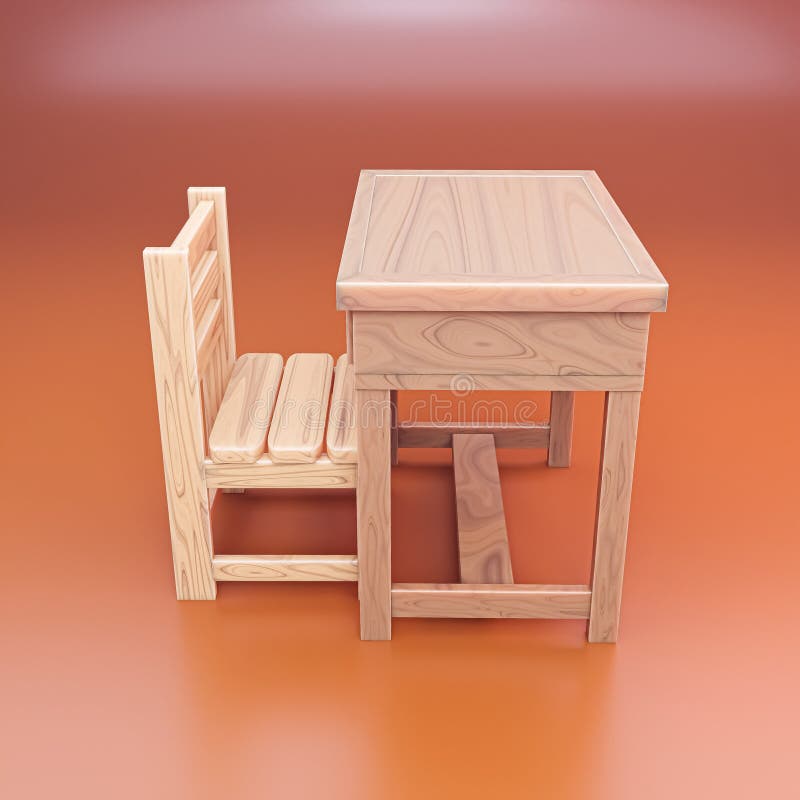 School Bench Isolated on Orange Background Stock Illustration