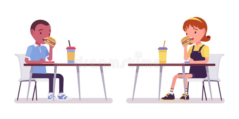 School Boy and Girl Eating Lunch at Table Stock Vector - Illustration of  style, smart: 218112546