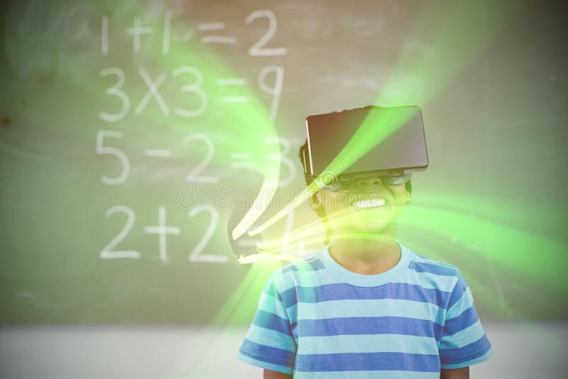 School Boy in Virtual Reality Glasses in Classroom Stock Image Image