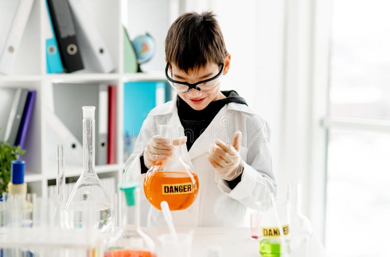 School Boy in Chemistry Class Stock Image - Image of experiment ...