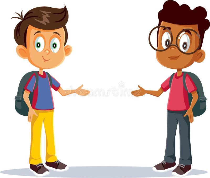 School Boys Making as Presentation Gesture Together Vector Cartoon