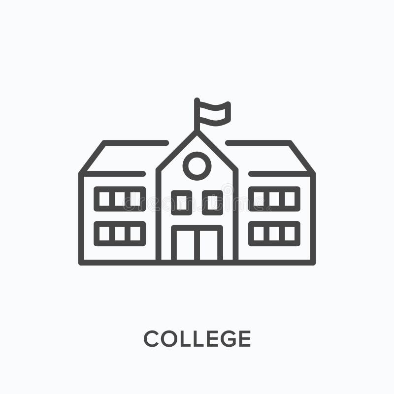 School building flat line icon. Vector outline illustration of college, university campus. Schoolhouse thin linear