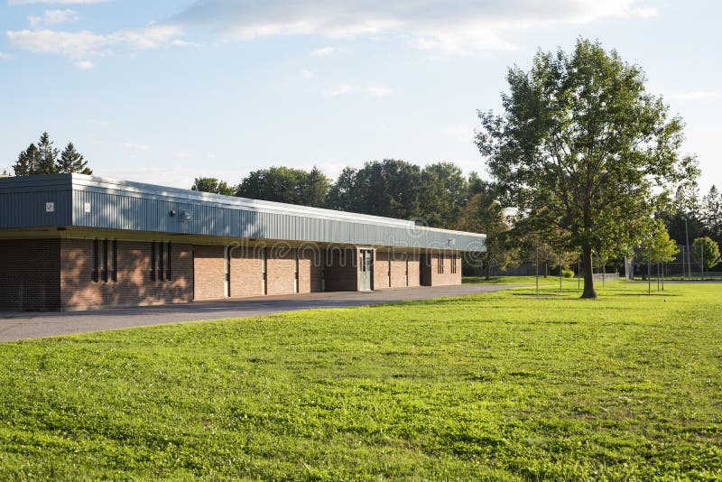 School Building and School Yard with Field Stock Photo Image of academic, public 213102440