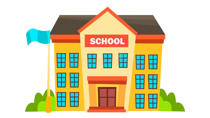 School Building Vector. Modern City University. Fasade Exterior. Brick. Isolated Flat Cartoon Illustration