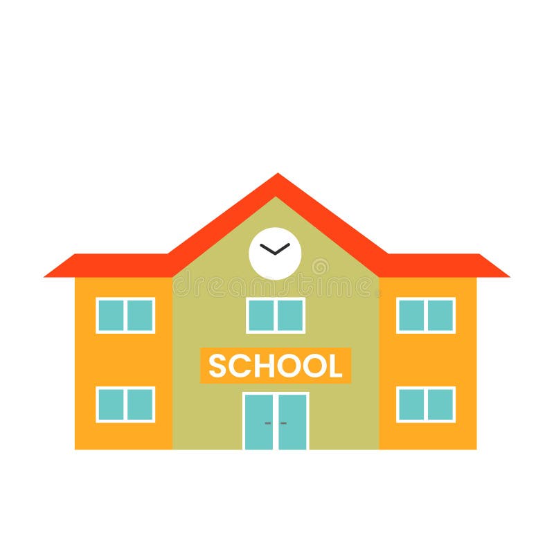 School Building On A White Background. Flat Style. Isolated Vector