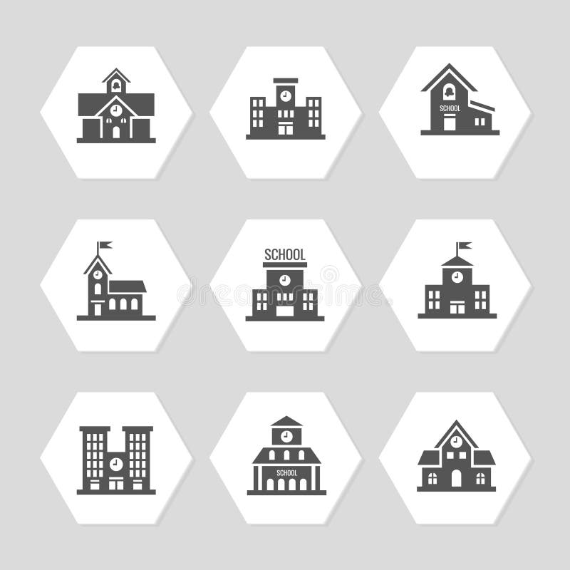School buildings flat icons collection vector illustration