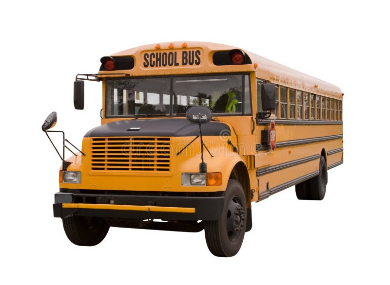 Un autobus della scuola, isolato su bianco, con un tracciato di ritaglio.