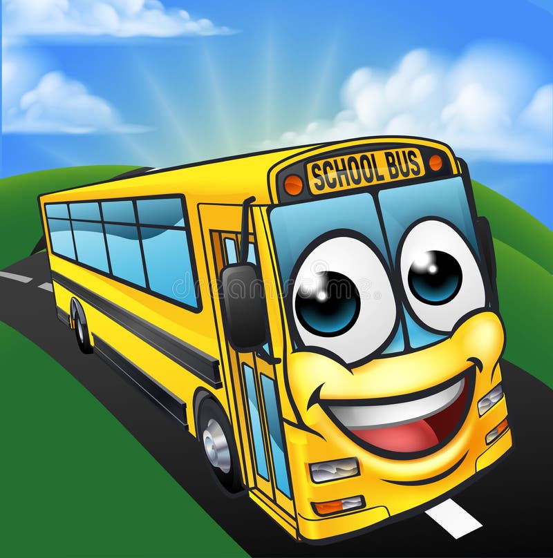 School Bus Cartoon Character Mascot Scene Stock Vector - Illustration ...