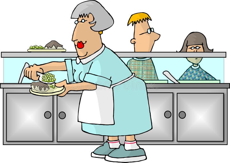 School Cafeteria Lady. This illustration that I created depicts a woman in uniform serving 2 kids in a cafeteria stock illustration School Cafeteria Lady. This illustration that I created depicts a woman in uniform serving 2 kids in a cafeteria stock illustration