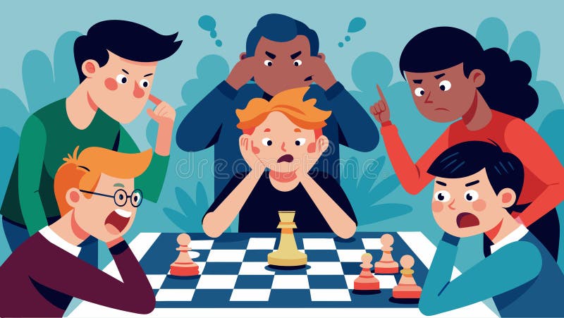 The school chess club members intense focus was broken only by the occasional burst of excitement or collective groan as stock illustration