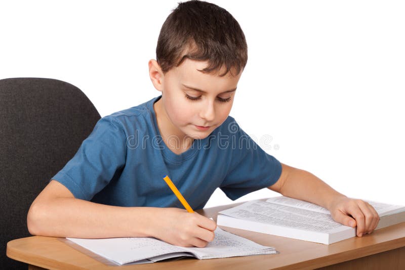 School child doing homework stock image