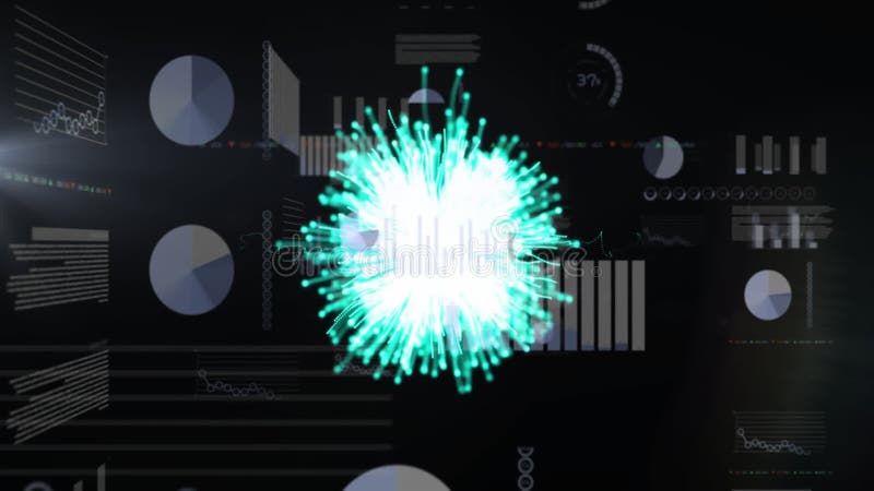 In school, child watching animation with glowing teal lines creating dynamic pattern royalty free illustration