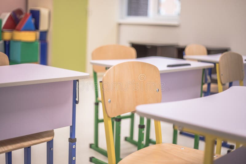 School Class with School Desks and Blackboards in Ukraine High School
