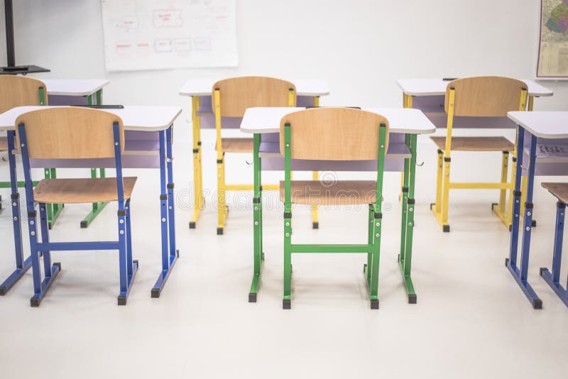 School Class with School Desks and Blackboards in Ukraine High School