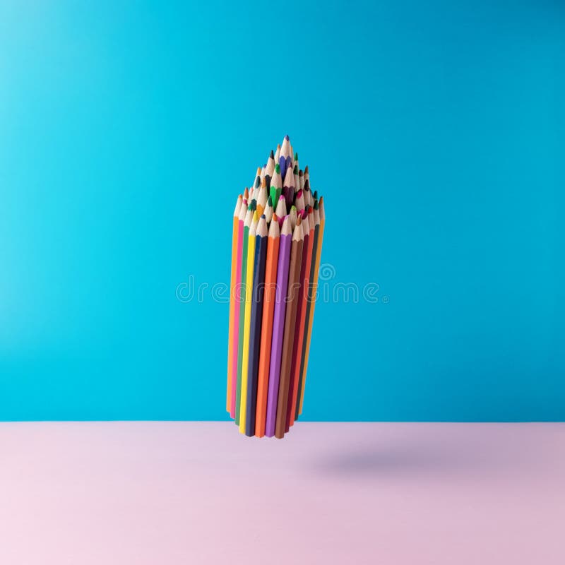 School color pencils on pastel background. Minimal concept art