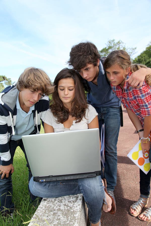 At school with computer stock photography