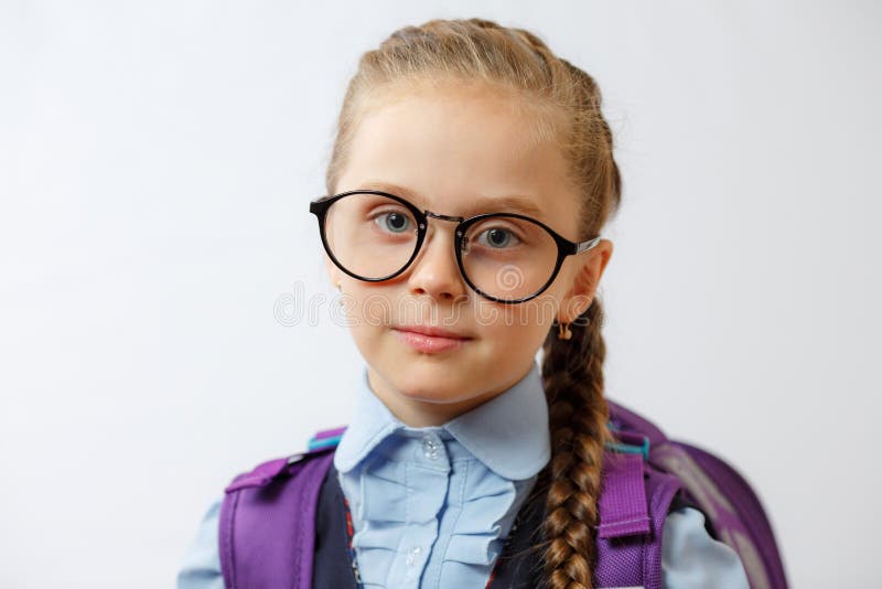Smart Young School Girl Wearing Glasses Stock Image Image Of 