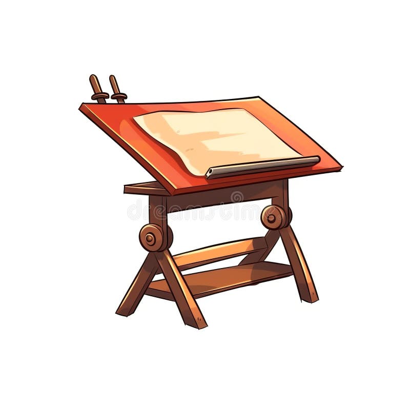 School Drafting Table Education Tool Cartoon Square Illustration. Stock