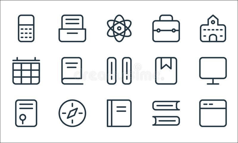 School education line icons. linear set. quality vector line set such as application, book, graduation, books, compass, calendar stock illustration