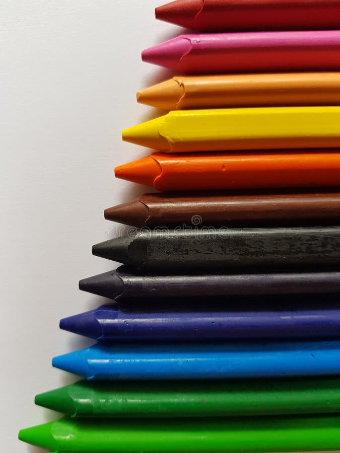 Crayon Row In Various Colors, Educational Material For Drawing And