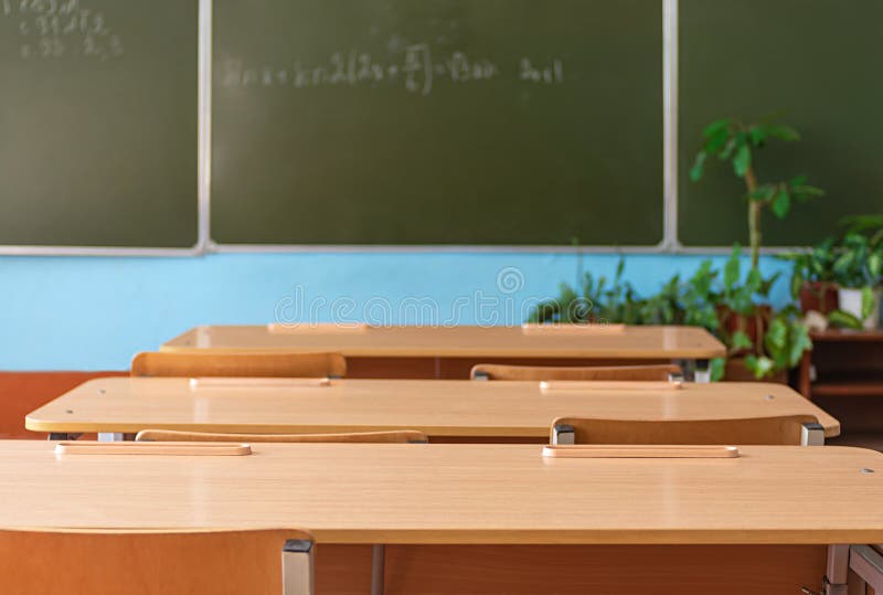 School Empty Classroom with School Desks and Blackboard in School.  Education Concept. Back To School. Stock Photo - Image of academic,  college: 170564564