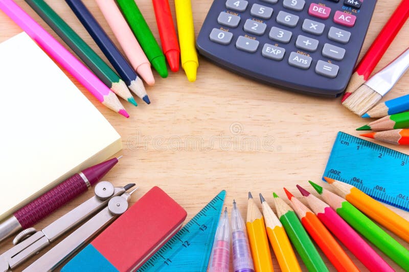 School Equipment On Writing Desk Stock Photo Image of damage, office