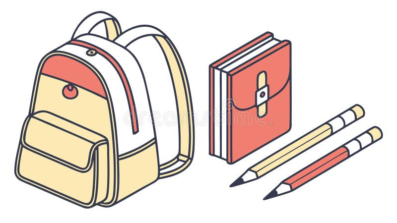 School Essentials: Backpack, Notebook, and Pencils Vector, vector design Generative AI royalty free illustration