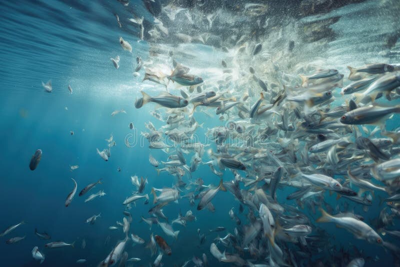 A School of Fish Swimming in Water Filled with Microplastics Stock ...