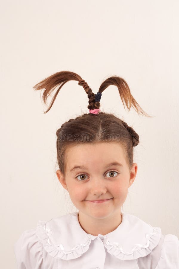 School Girl with Funny Hair Style 5 Stock Image - Image of cheerful,  childhood: 10482851