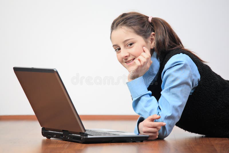 School girl with her laptop stock photo