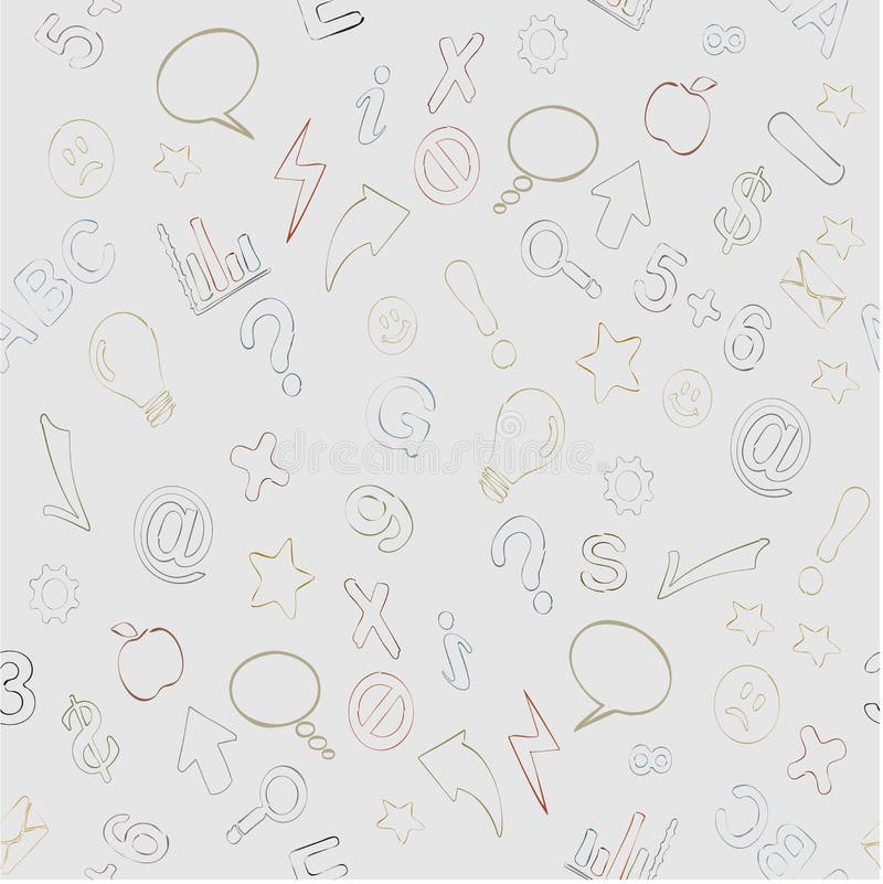 School Graffiti Tileable Background with handwritten symbols, on a gray background. Handwritten symbols vectors