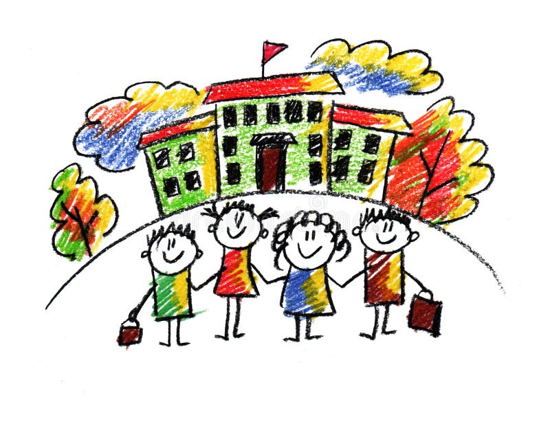 School and happy children stock illustration. Illustration of background -  56395477
