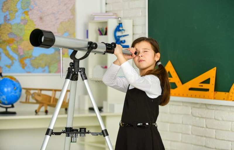 School hobby club. Observation concept. Astronomy and Astrophysics. Stars and galaxies. Study telescope. School