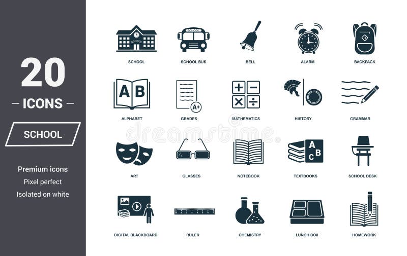 School Icons Set Premium Quality Symbol Collection School Icon Set Simple Elements Ready To Use In Web Design Apps Software Stock Illustration Illustration Of Library Icons