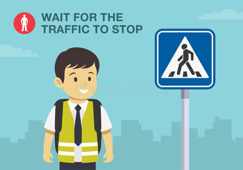 Children with traffic light and caution sign, road safety rules. Cartoon  school kid crossing street crosswalk. Pavement education vector set Stock  Vector Image & Art - Alamy