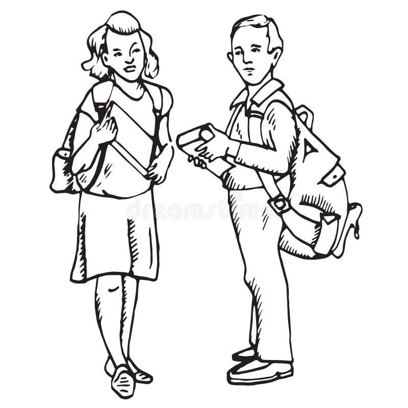 School Boy And Girl Drawing  Free Transparent PNG Clipart Images Download