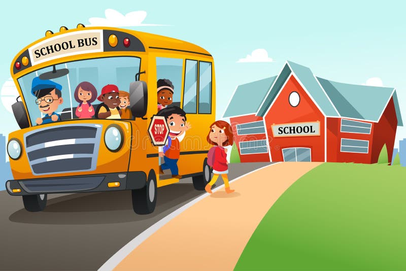 School Kids Getting Off The School Bus Illustration royalty free illustration School Kids Getting Off The School Bus Illustration royalty free illustration