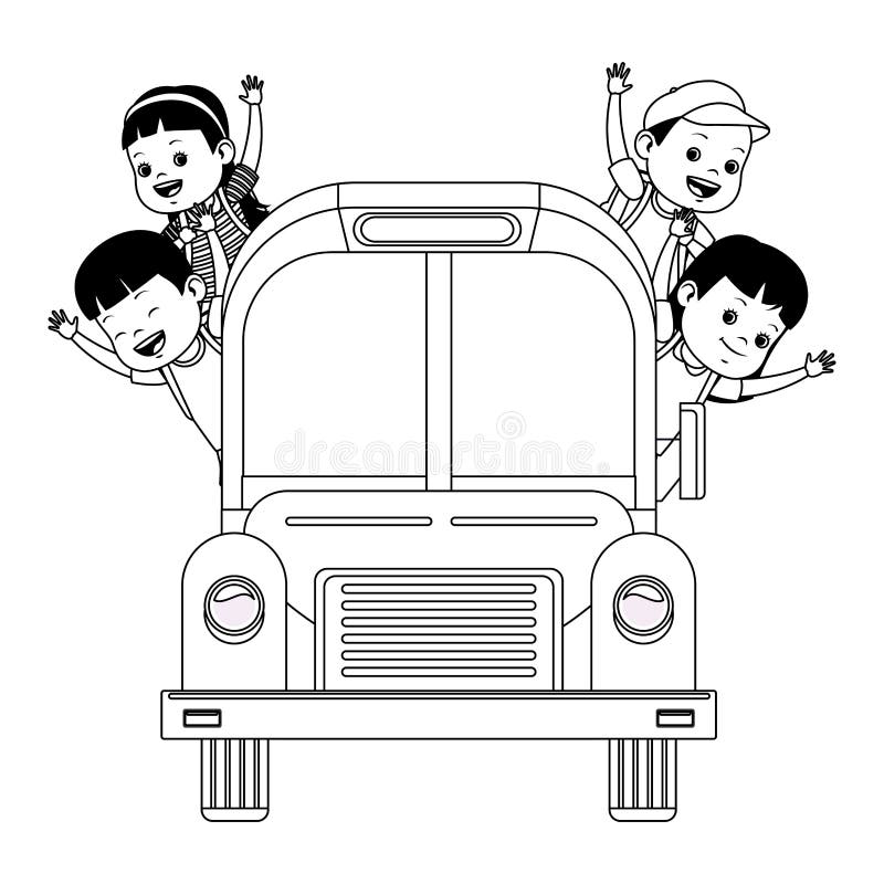 School Kids Greeting from Bus in Black and White Stock Vector - Illustration of cartoon, cheerful: 152899740 School Kids Greeting from Bus in Black and White Stock Vector - Illustration of cartoon, cheerful: 152899740