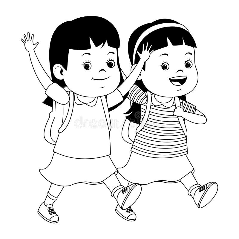 children at school clipart black and white