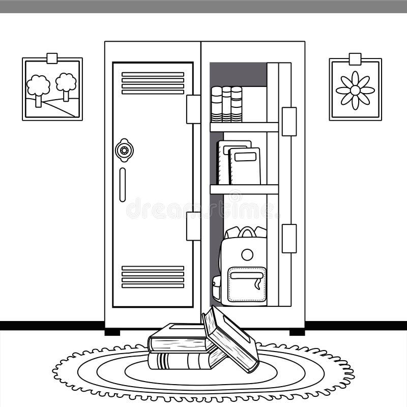 School Locker and Supplies Design Stock Vector Illustration of draws