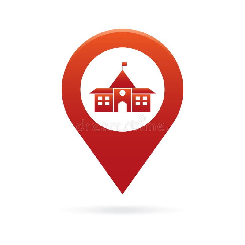 School Map Pointer Icon Marker GPS Location Flag Symbol Stock Vector