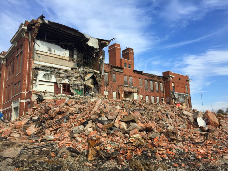 School in Mid Demolition with Brick Debris 02 Stock Image Image of