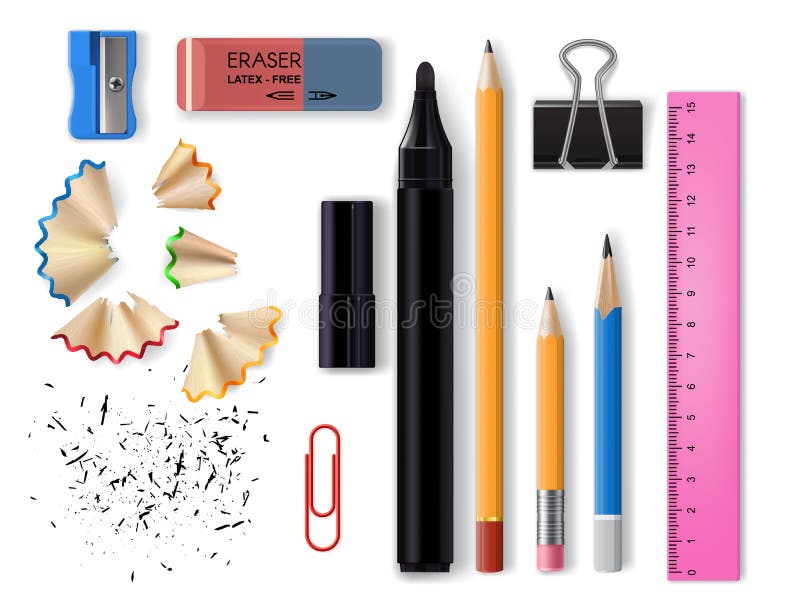 School and office realistic stationery or supplies vector illustration